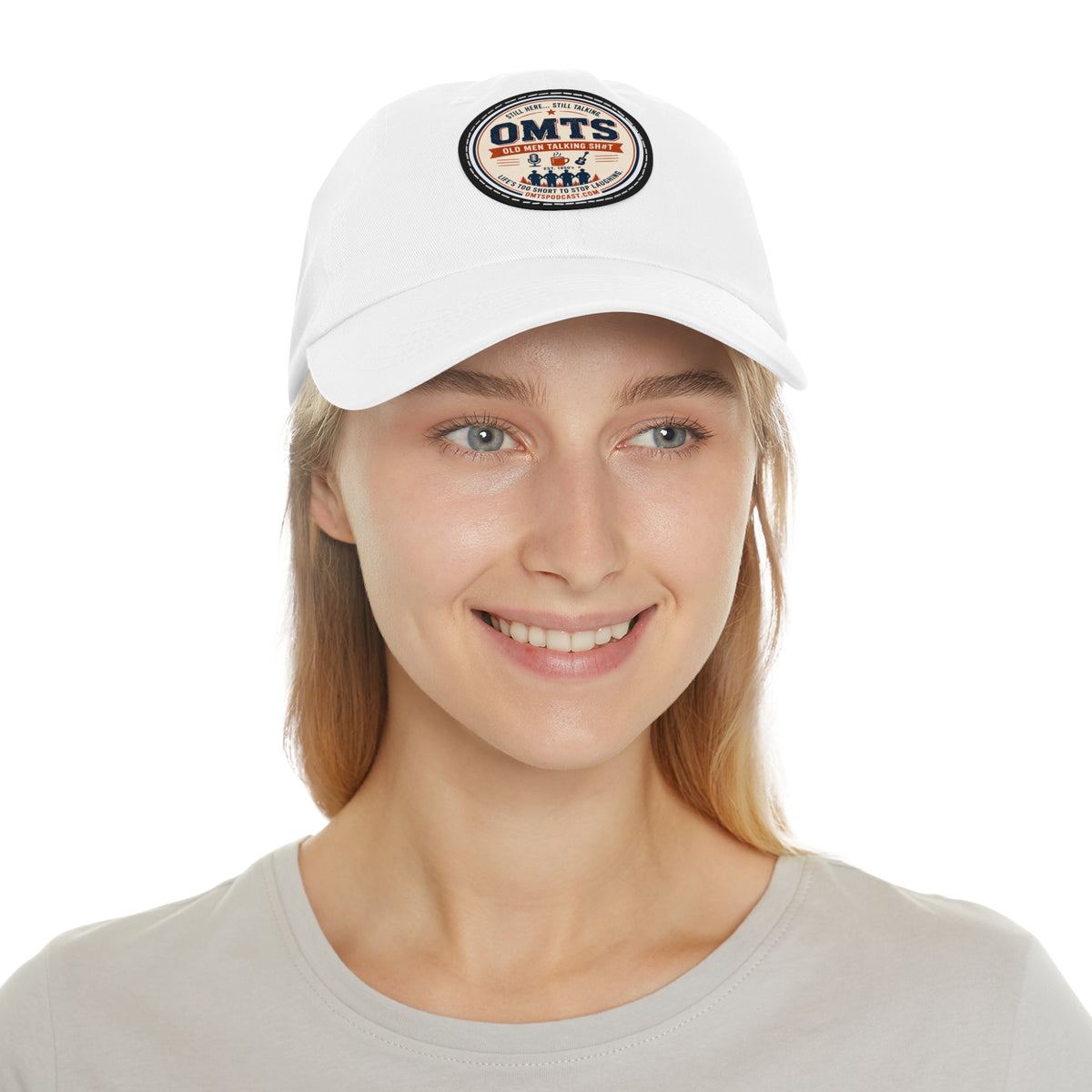 White — OMTS Leather Patch Dad Hat